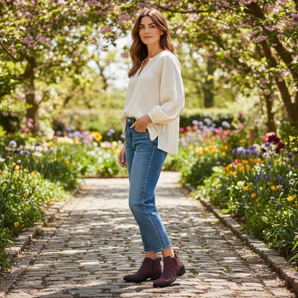 10 Women's Suede Ankle Boots - Plum - Picture 2 of 7
